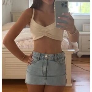 White Ruched Crop Tank Top